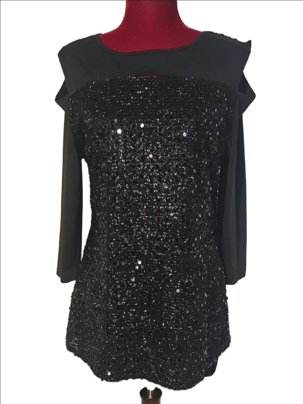 Sequined Cold Shoulder Tunic Top Size Large